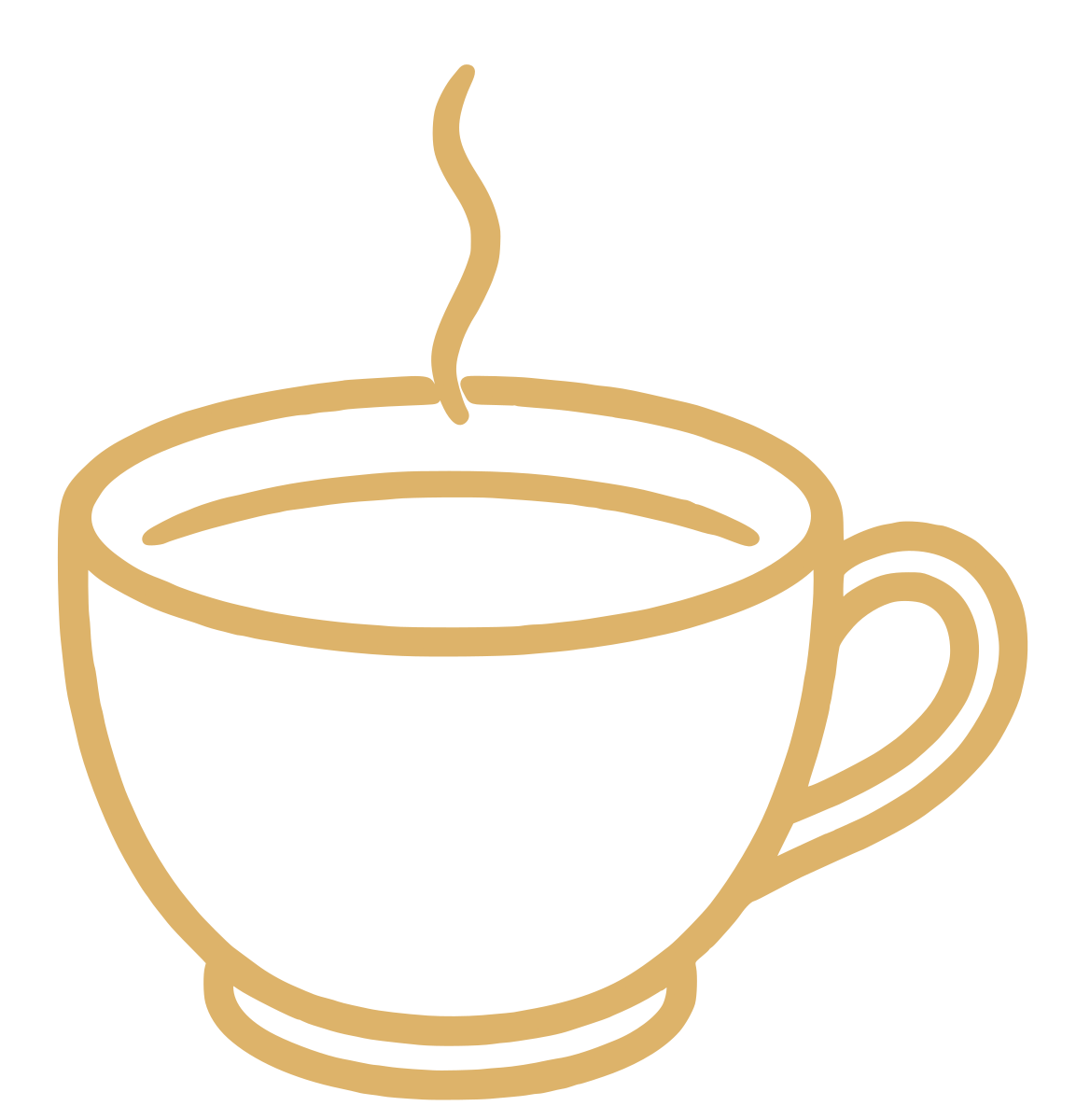 Serelo gold line illustration of a steaming coffee cup