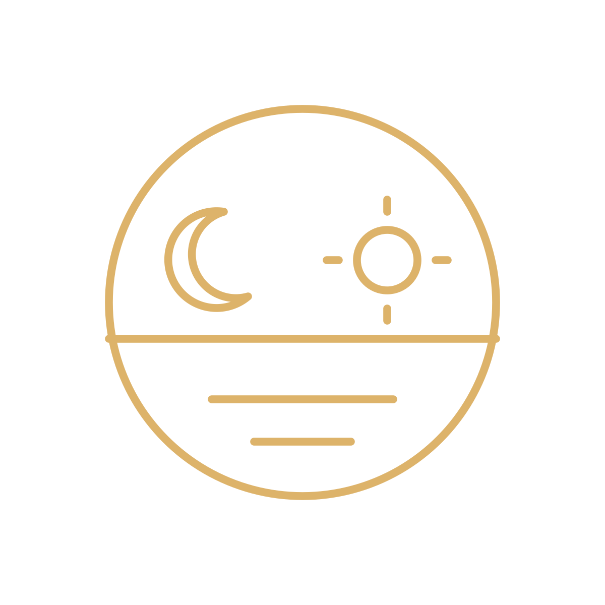 Serelo gold line illustration of the sun and moon